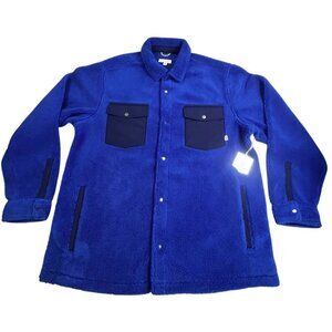 Free Assembly Jacket Men XXL Blue Sherpa Fleece Shirt Jacket Snap Front Warm 2XL